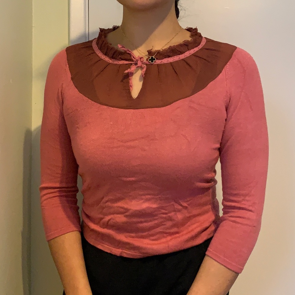 Pink Anthropologie 3/4 sleeve sweater